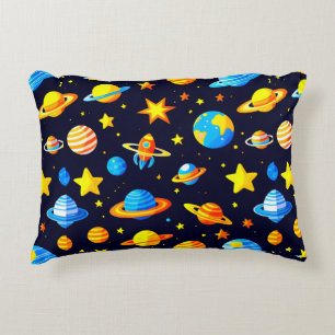 Farbenfrohes Weltraumthema mit Planeten Dekokissen