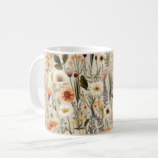 Farbenfrohes Wildblumenmuster Kaffeetasse (Vorderseite Links)
