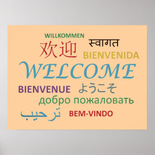Farbenfrohes Willkommen in mehreren Sprachen Poster