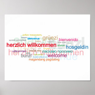 Farbenfrohes Willkommen in mehreren Sprachen Poster
