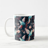 Farbenfrohes Winter-Kolibri- und Blumenmuster Kaffeetasse (Links)