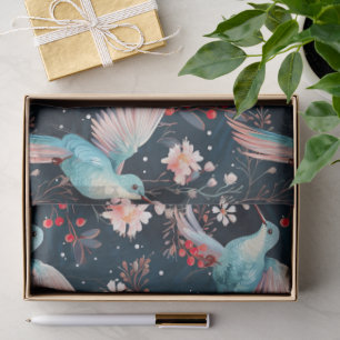 Farbenfrohes Winter-Kolibri- und Blumenmuster Seidenpapier