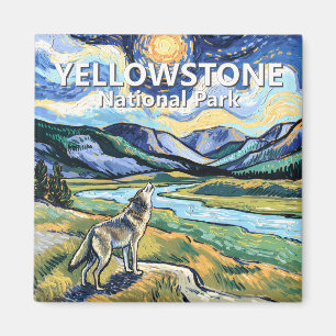Farbenfrohes Yellowstone-Nationalpark Wolfheulen Magnet