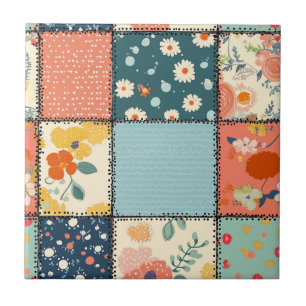 Farbenfroße Florale Patchworkdecke mit Spielvollem Fliese