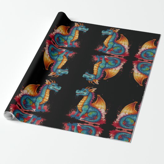 Farbenkleiner Drache Geschenkpapier (Ungerollt)