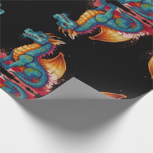 Farbenkleiner Drache Geschenkpapier (Ecke)