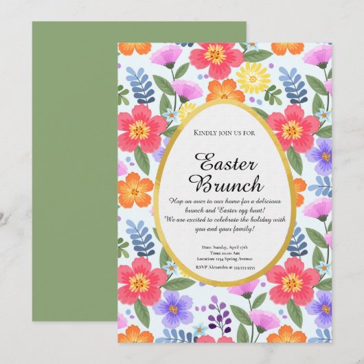 Farbenprächtig handgezeichneter Blumenstrauß Einladung (Vorne/Hinten)