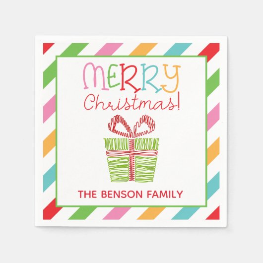 Farbenprächtige Weihnachtsschrift Gegenwart Party Serviette (Vorderseite)