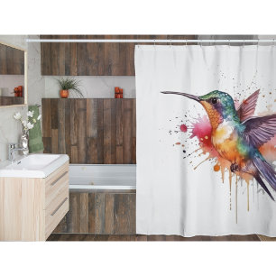Farbenprächtiger Flug, Wasserfarben-Kolibri Duschvorhang