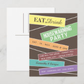 Farbenprächtiges Etikett, Party einladen Einladungspostkarte (Vorne/Hinten)