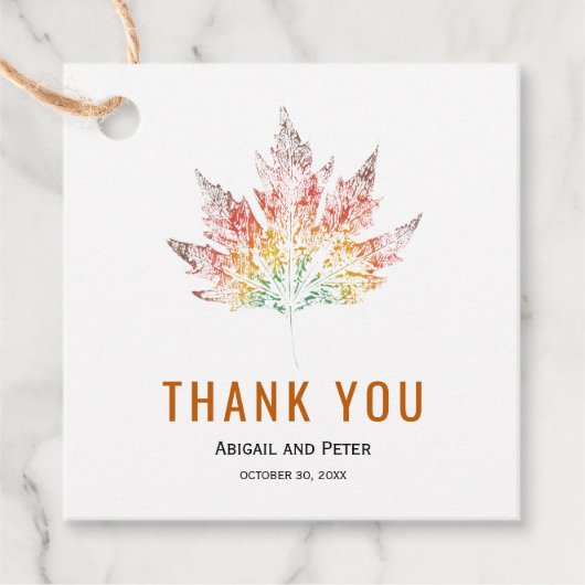 Farbenprägung Orange Danke Hochzeit im Herbst Geschenkanhänger (Vorderseite)