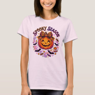 Farbenreiche Gruselsaison Kürbis Glitzerschleife H T-Shirt