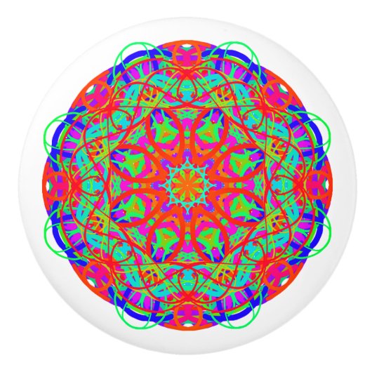 Farbenreiche Kurve Mandala Boho Keramikknauf (Vorderseite)