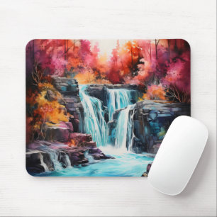 Farbenreicher Herbst-Wasserfall im Wald Mousepad
