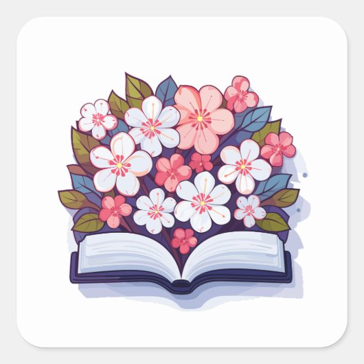 Farbenreiches Open Book mit Blume Quadratischer Aufkleber (Vorderseite)