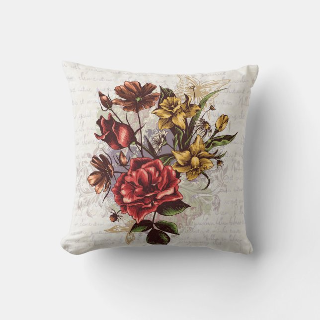 Farbenromantisches Vintages Blumendesign Kissen (Vorderseite)
