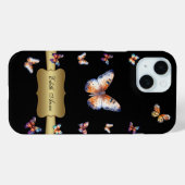 Farbenschmetterling Gold Custom Monogram Case-Mate iPhone Hülle (Rückseite (Horizontal))