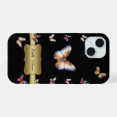 Farbenschmetterling Gold Custom Monogram iPhone 15 Hülle (Rückseite (Horizontal))