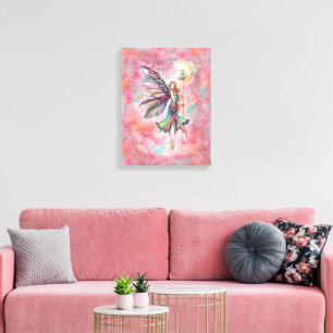 Farbenspiel Fee und Eule Mystische Farbige Kunst Leinwanddruck