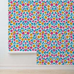 Farbenvolles Blumendesign mit blauen Blätter Tapete