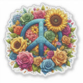 Farbenvolles Blumendesign mit einem Friedenssymbol Aufkleber (Vorderseite)