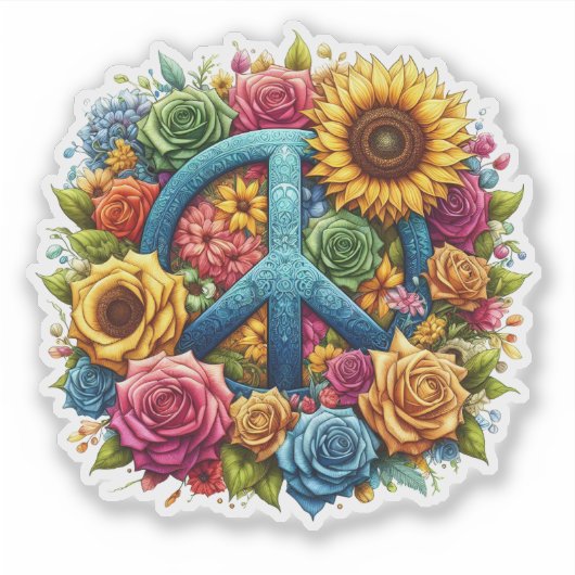 Farbenvolles Blumendesign mit einem Friedenssymbol Aufkleber (Vorderseite)