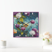 Farbenvolles Blumendesign mit lebhaften Blätter Quadratische Wanduhr (Zuhause)