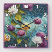 Farbenvolles Blumendesign mit lebhaften Blätter Quadratische Wanduhr (Vorderseite)