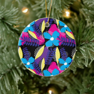 Farbenvolles Chic Floral & Dot Muster mit Blätter  Keramik Ornament