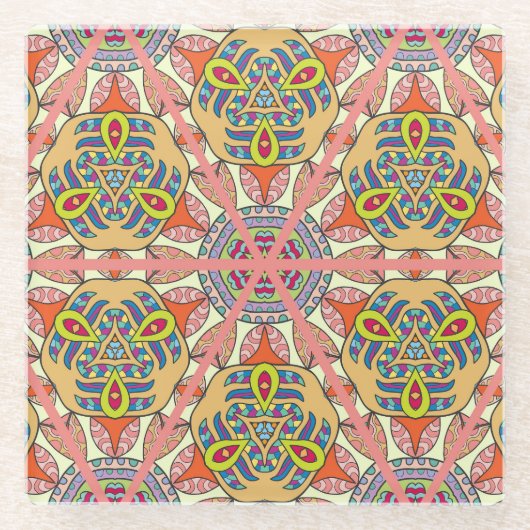 Farbenvolles Dreieck-Flickwerk, handgezeichnet Kun Glasuntersetzer (Vorderseite)