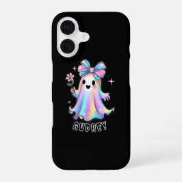 Farbenvolles Ghost-Design mit Bow und Blume iPhone 16 Hülle