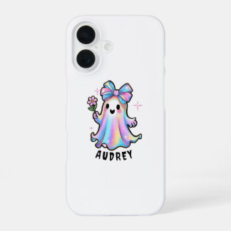 Farbenvolles Ghost-Design mit Bow und Blume iPhone 16 Hülle