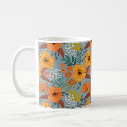 Farbenvolles, handgezeichnetes Blume-Muster Kaffeetasse (Links)