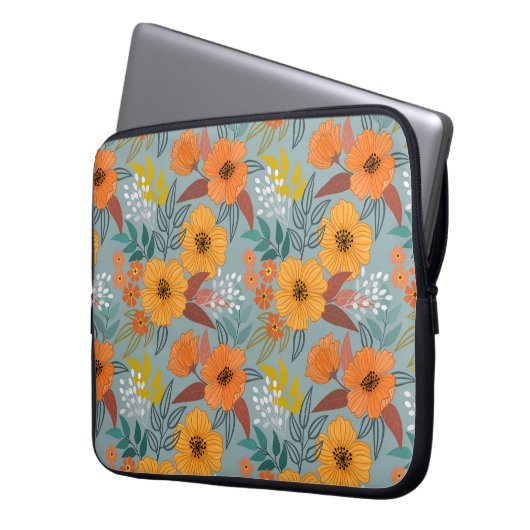 Farbenvolles, handgezeichnetes Blume-Muster Laptopschutzhülle (Vorderseite Links)