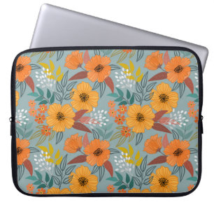 Farbenvolles, handgezeichnetes Blume-Muster Laptopschutzhülle