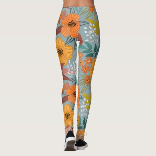 Farbenvolles, handgezeichnetes Blume-Muster Leggings (Rückseite)