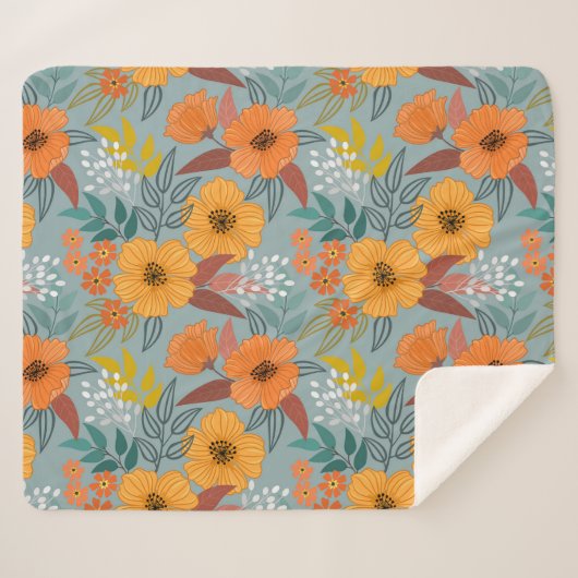 Farbenvolles, handgezeichnetes Blume-Muster Sherpadecke (Vorderseite (Horizontal))