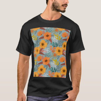 Farbenvolles, handgezeichnetes Blume-Muster T-Shirt