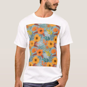 Farbenvolles, handgezeichnetes Blume-Muster T-Shirt