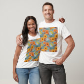 Farbenvolles, handgezeichnetes Blume-Muster T-Shirt (Unisex)