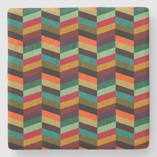 Farbenvolles, mehrfarbiges Herringbone-Muster Steinuntersetzer (Vorderseite)