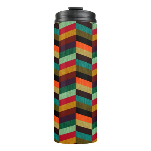 Farbenvolles, mehrfarbiges Herringbone-Muster Thermosbecher (Vorderseite)