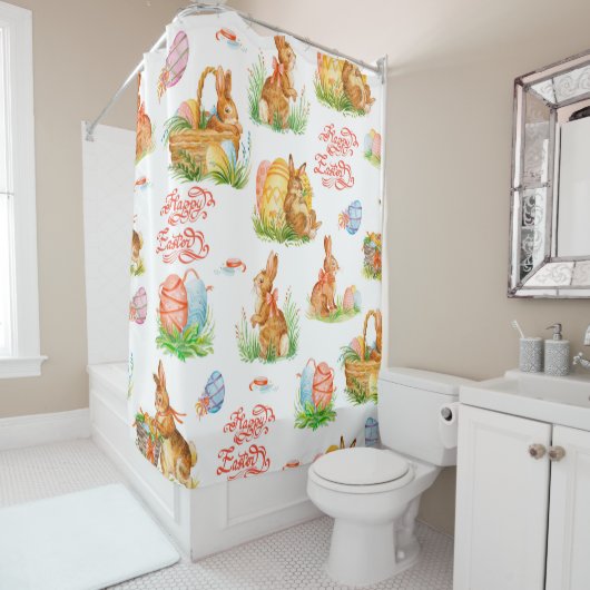 Farbenvolles nahtloses Muster mit Frühjahrs-Osterz Duschvorhang (Beispiel)
