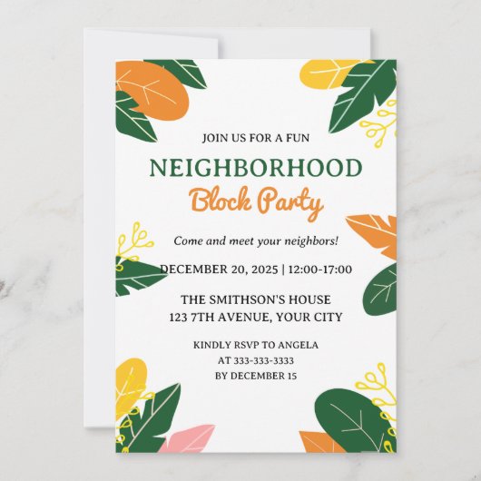 Farbenvolles Summer Neighbhood Block Party Einladung (Vorderseite)