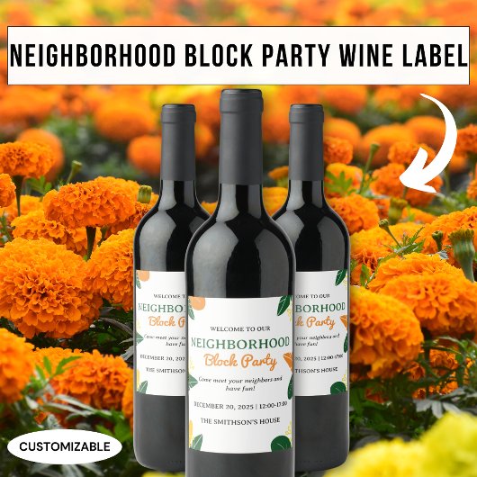 Farbenvolles Summer Neighbhood Block Party Weinetikett