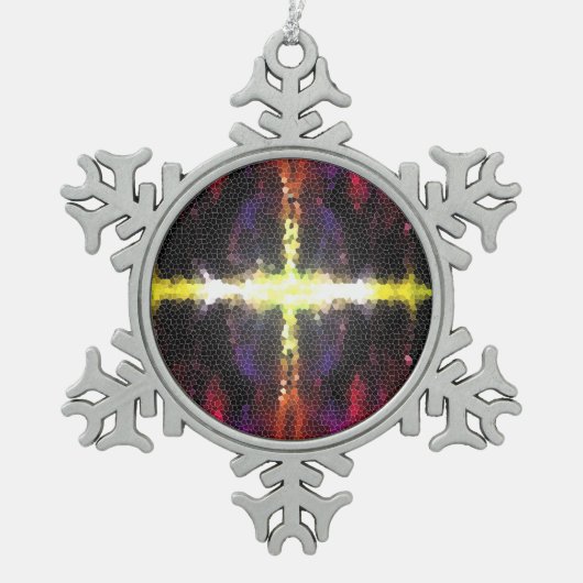 Farbenwald gestanztes Glas Kreuz Schneeflocken Zinn-Ornament (Vorderseite)