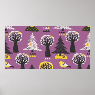 Farbenwald mit Vogelschutzzunge Poster
