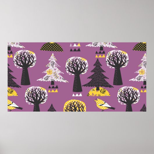 Farbenwald mit Vogelschutzzunge Poster (Vorne)