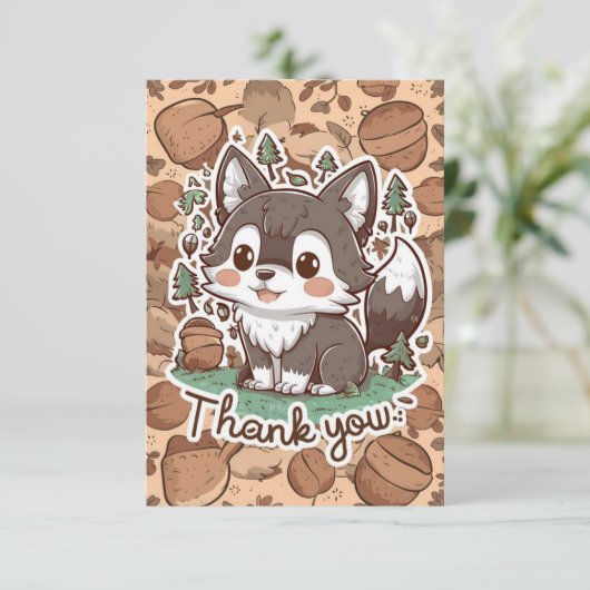 Farbenwald Wolf Dankeskarte (Stehend Vorderseite)