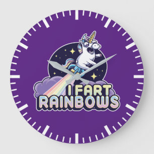 Farbeunicorn - Funny Unicorn - I Furz Rainbows Große Wanduhr